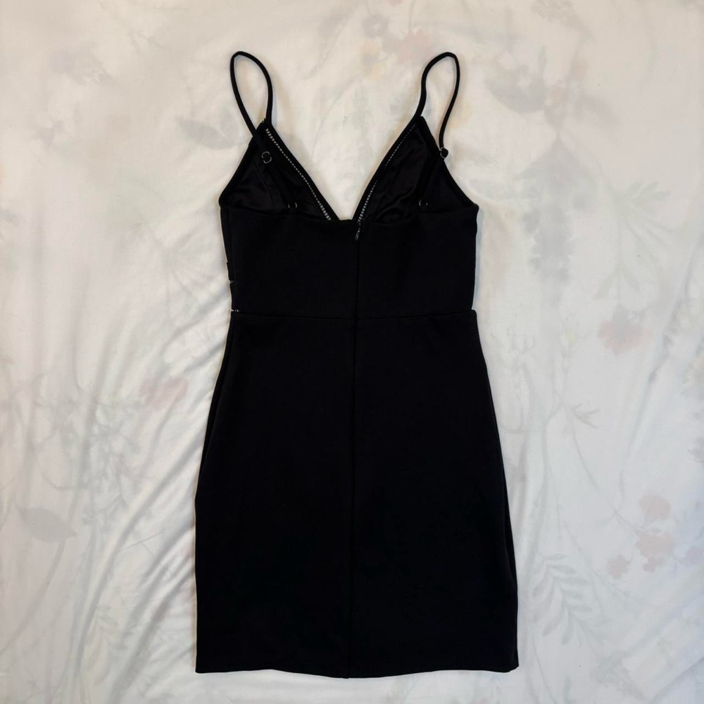 Black V-Neck Mini Dress with Chest and Neckline Cut Out Detailing LBD - Picture 8 of 8